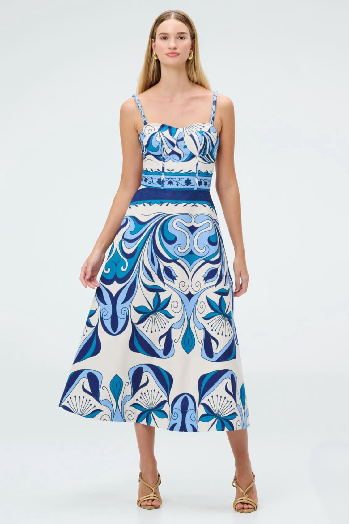 midi dress corset Romantic Flare 27% Nylon Corset Print Midi Dress Extra