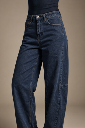 Monroe blue barrel leg pants by TYNA Collection