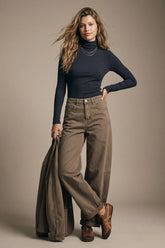 Monroe brown barrel leg pants by TYNA Collection