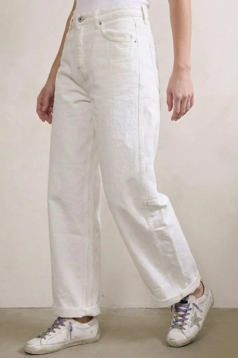 Monroe white barrel leg pants by TYNA Collection