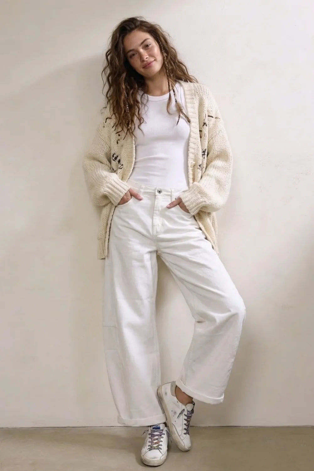 Monroe white barrel leg pants by TYNA Collection