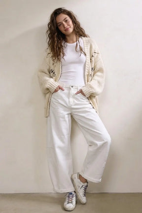 Monroe white barrel leg pants by TYNA Collection