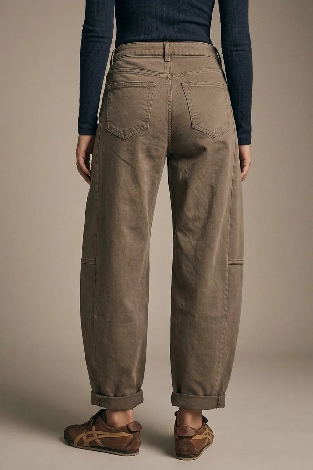Monroe brown barrel leg pants by TYNA Collection