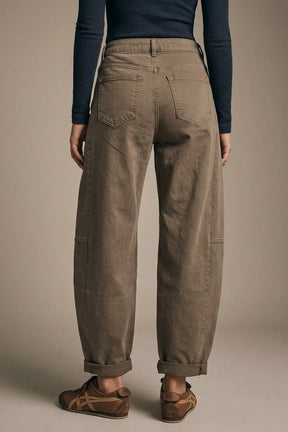 Monroe brown barrel leg pants by TYNA Collection