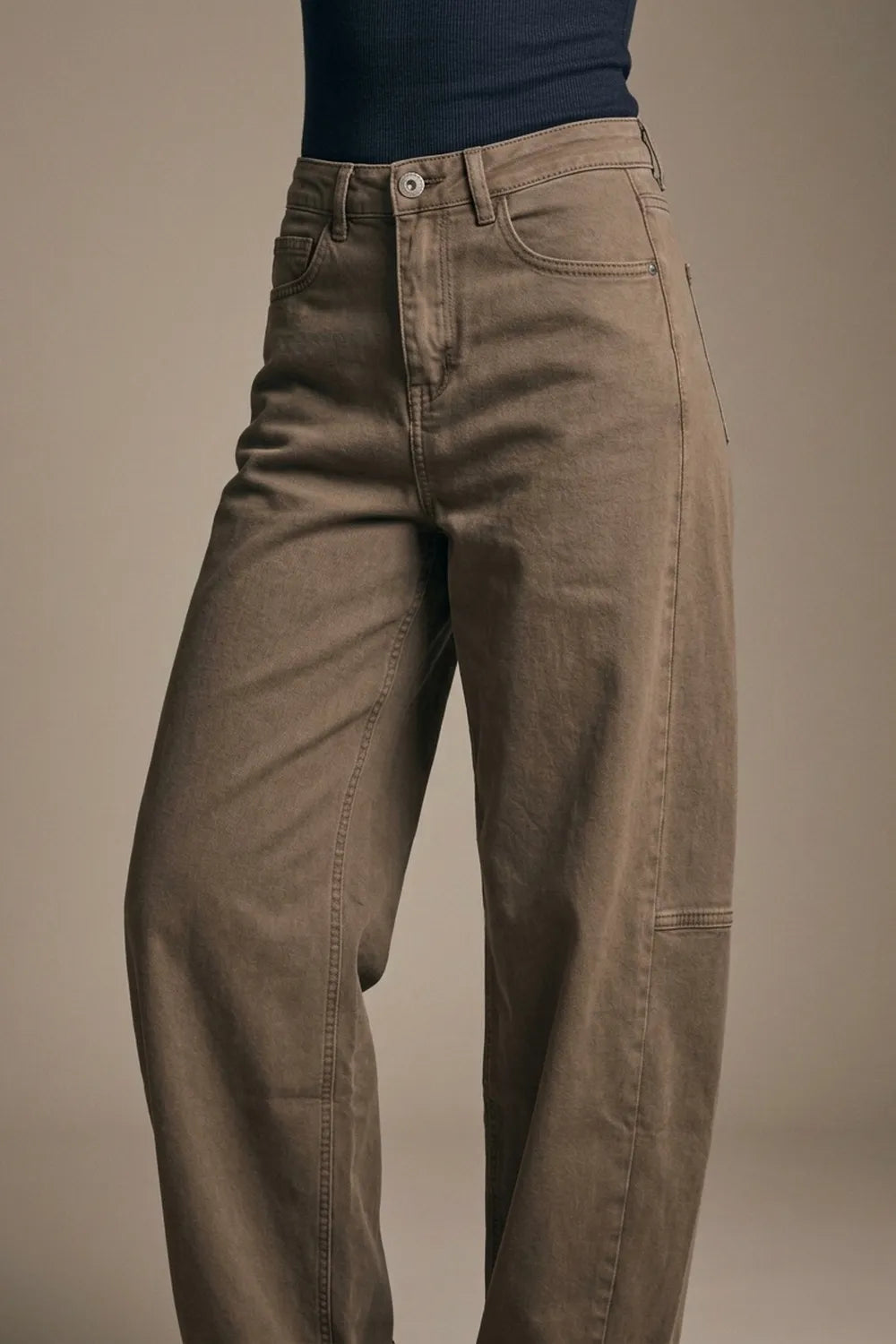 Monroe brown barrel leg pants by TYNA Collection